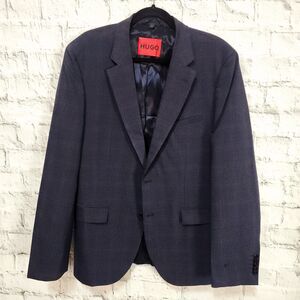 Hugo Boss karl modern fit checked plaid jacket Sz 40R wool blend blazer A38C